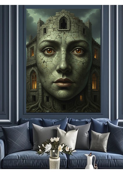 Kadın Yüzlü Bina Dekoratif Kanvas - Mdf Ahşap Tablo fiyatları