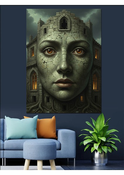 Kadın Yüzlü Bina Dekoratif Kanvas - Mdf Ahşap Tablo fırsatları