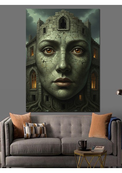 Kadın Yüzlü Bina Dekoratif Kanvas - Mdf Ahşap Tablo indirimleri