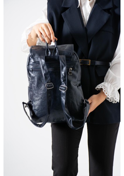 Suni Deri Yıkama Sırt çantası (Poliüretan) Lacivert MODEL:(571-14-16I) fiyatları