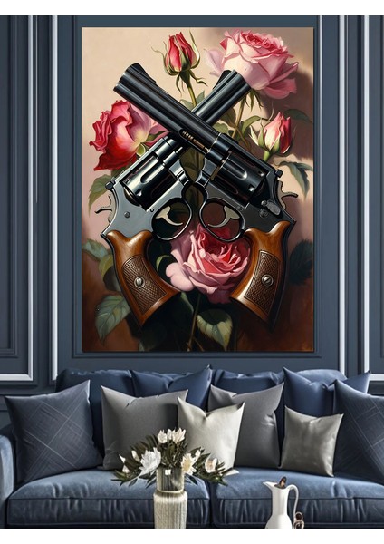 Silah Gül Çiçek Karışımı Dijital Sanat Dekoratif Kanvas - Mdf Ahşap Tablo