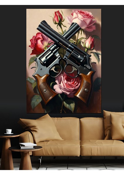 Silah Gül Çiçek Karışımı Dijital Sanat Dekoratif Kanvas - Mdf Ahşap Tablo fiyatları
