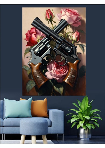 Silah Gül Çiçek Karışımı Dijital Sanat Dekoratif Kanvas - Mdf Ahşap Tablo modelleri