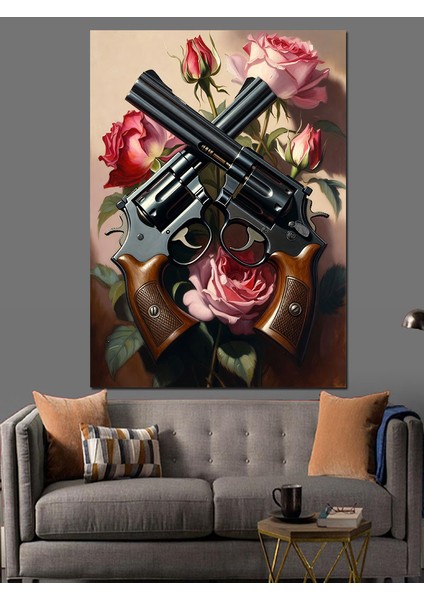 Silah Gül Çiçek Karışımı Dijital Sanat Dekoratif Kanvas - Mdf Ahşap Tablo fırsatları