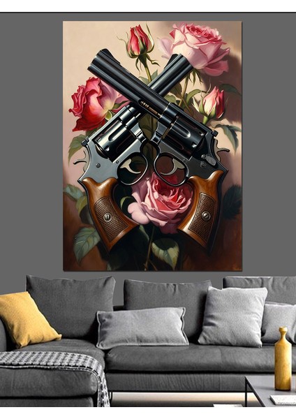 Silah Gül Çiçek Karışımı Dijital Sanat Dekoratif Kanvas - Mdf Ahşap Tablo indirimleri