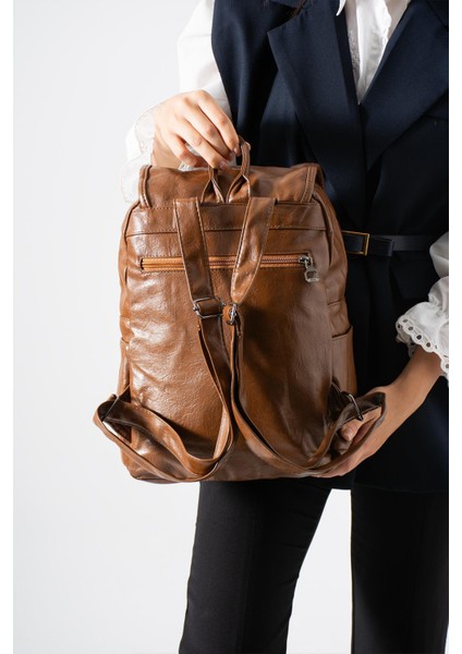 Suni Deri Yıkama Sırt çantası (Poliüretan) Taba MODEL:(571-14-16I) fiyatları