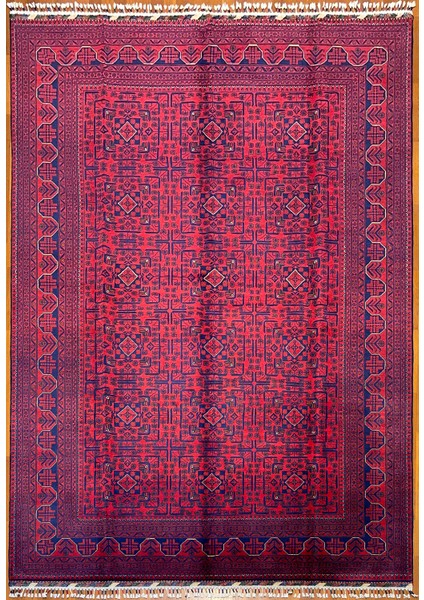 El Dokuma Afgan Halı Yıldız Desenli Bordo Renk 6 Metre Kare