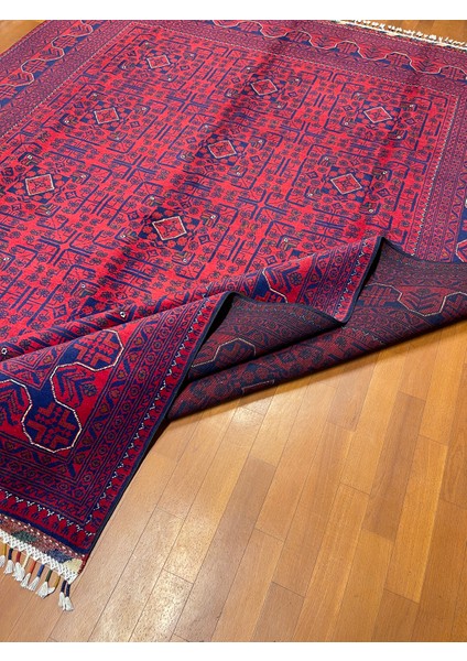 El Dokuma Afgan Halı Yıldız Desenli Bordo Renk 6 Metre Kare