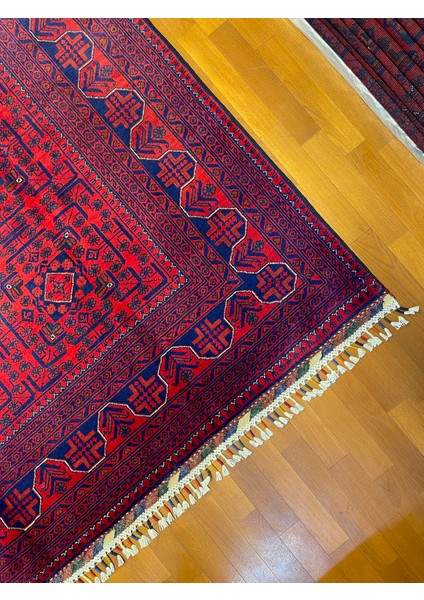 El Dokuma Afgan Halı Yıldız Desenli Bordo Renk 6 Metre Kare