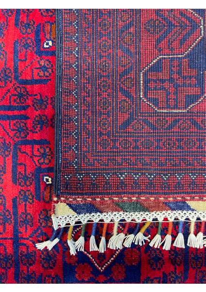 El Dokuma Afgan Halı Yıldız Desenli Bordo Renk 6 Metre Kare