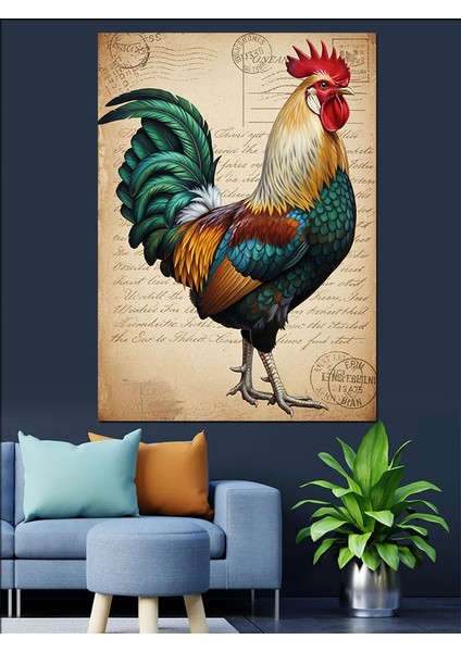 Çizimli Horoz Renkli Dijital Dekoratif Kanvas - Mdf Ahşap Tablo modelleri
