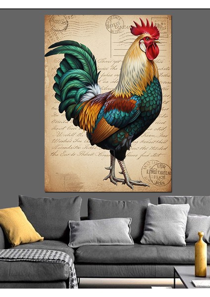 Çizimli Horoz Renkli Dijital Dekoratif Kanvas - Mdf Ahşap Tablo indirimleri