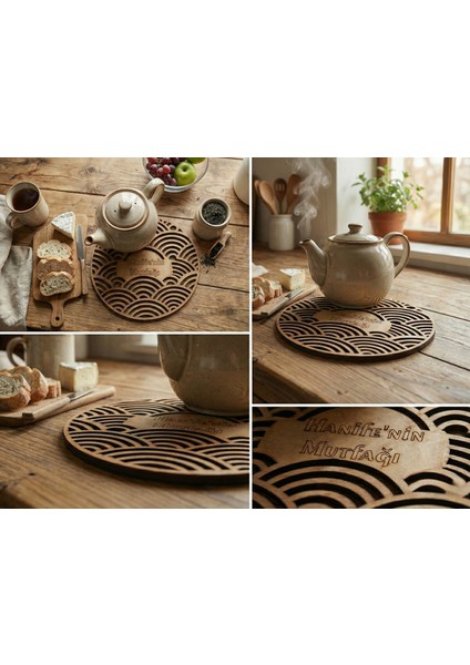 Tahtagurusu Kişiselleştirilebilir Lazer Kesim Ahşap Nihale - Çaydanlık ve Tencere Altı modelleri