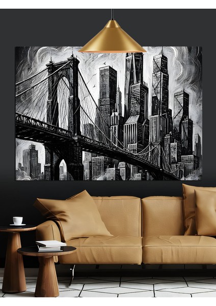 Brooklyn Köprüsü Siyah Beyaz Fotoğraf Dekoratif Kanvas - Mdf Ahşap Tablo fiyatları