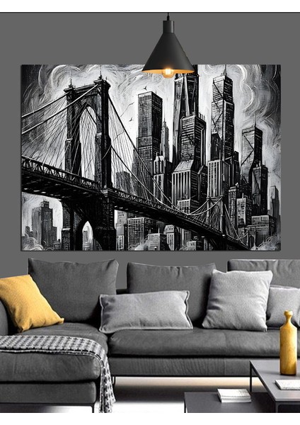 Brooklyn Köprüsü Siyah Beyaz Fotoğraf Dekoratif Kanvas - Mdf Ahşap Tablo modelleri