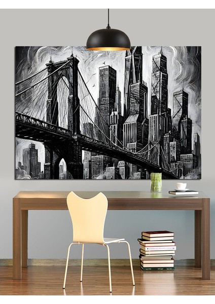 Brooklyn Köprüsü Siyah Beyaz Fotoğraf Dekoratif Kanvas - Mdf Ahşap Tablo indirimleri