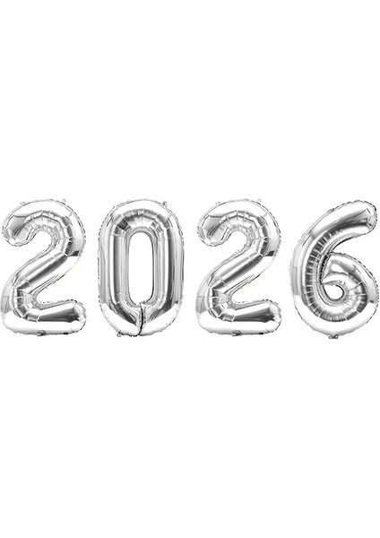 Yılbaşı 2026 Gümüş Renk Rakam Folyo Balon Küçük Boy 36 cm