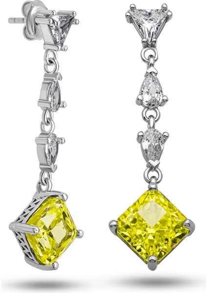 Gümüş Ice Cut Sitrin Zirkon Taşlı Işıltılı Kadın Küpe