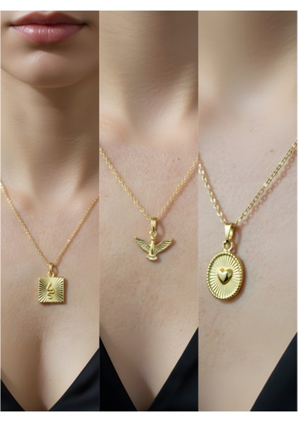 Üçlü Kombin Altın Kaplama Sembol Kolye Seti