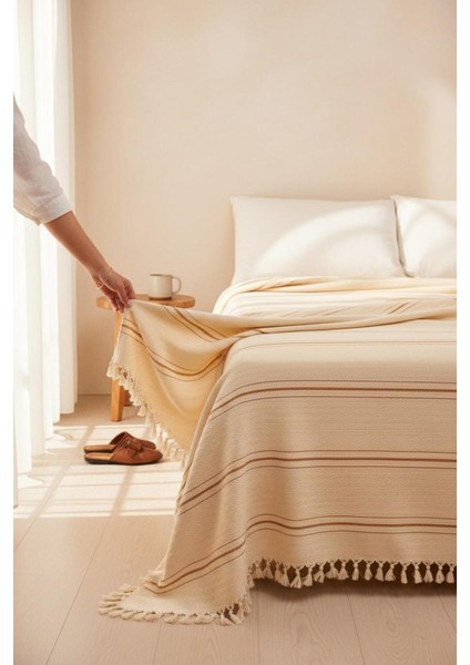 %100 Pamuk Çift Kişilik Püsküllü Pike, Yatak Örtüsü 240X260CM