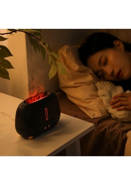 Alev Efektli 250 ml Ultrasonik Hava Nemlendirici | Aromaterapi Difüzörlü Buhar Makinesi LED Işıklı