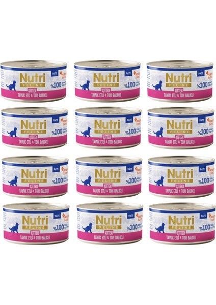 Kitten Tavuk Etli ve Ton Balıklı Tahılsız Yavru Kedi Konservesi 70 Gr. x 12 Adet