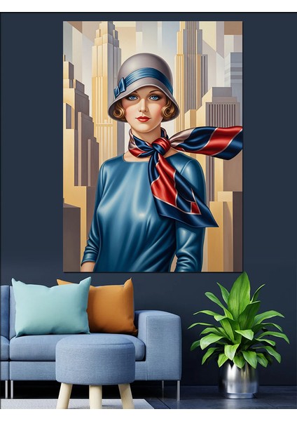 Klasik Şapkalı Retro Kadın Dekoratif Kanvas - Mdf Ahşap Tablo