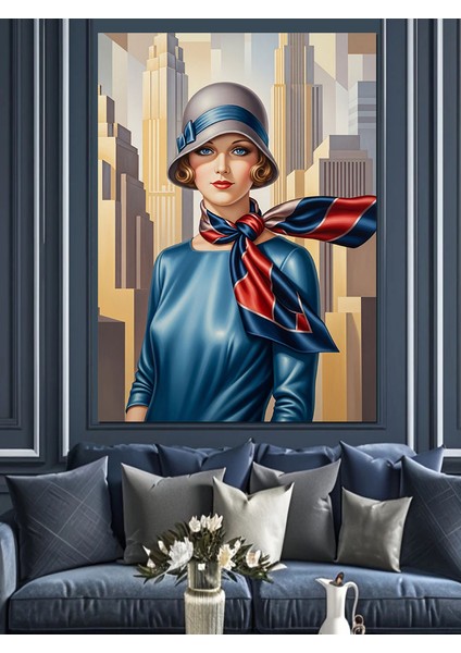 Klasik Şapkalı Retro Kadın Dekoratif Kanvas - Mdf Ahşap Tablo fırsatları