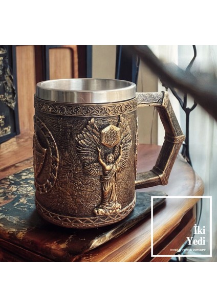 Giseppe Gotik Figürlü Metal Kupa Bardak – Paslanmaz Çelik Antik Stil Kahve Bardağı Şık Hediye