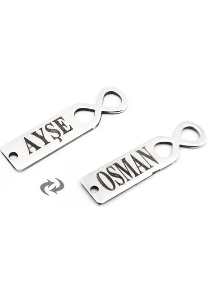 Kişiye Özel Çift Isim Yazılı Sonsuzluk Tasarım 925 Ayar Gümüş Püskül Ucu