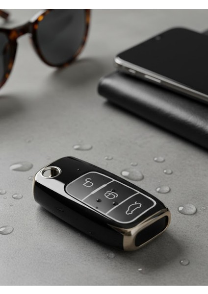 Ford Focus Mk2 Fiesta C-Max Courier Mondeo Courier Ecosport B-Max 3 Buton Nano Anahtar Kılıfı Siyah
