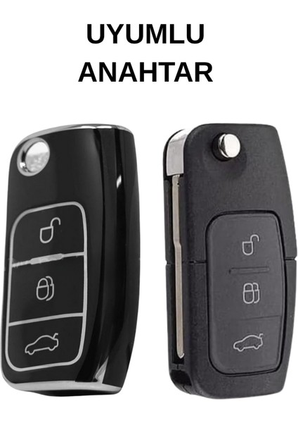 Ford Focus Mk2 Fiesta C-Max Courier Mondeo Courier Ecosport B-Max 3 Buton Nano Anahtar Kılıfı Siyah fiyatları