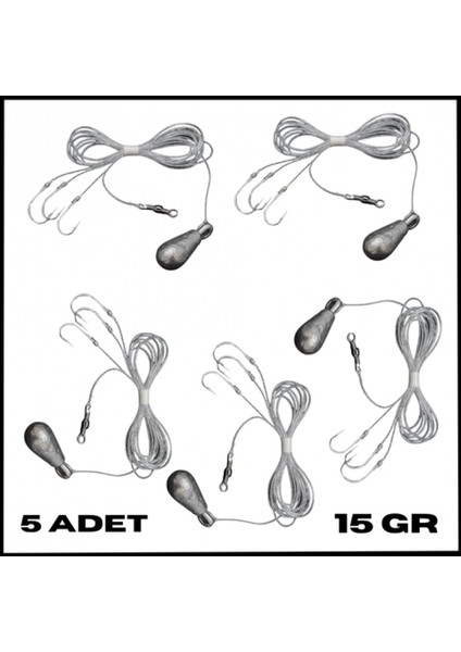 Uyguna-Yakala 5 Adet 15 gr -3 Iğneli Fırdöndülü Kurşunlu Dip Beden Oltası TAKIMI-TAK.160