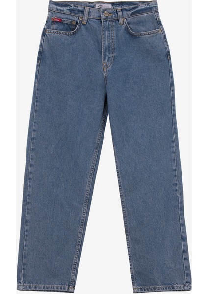 Yüksek Bel Düz Paça Straight Gri - Mavi Kadın Denim Pantolon 261 Lcf 121012 Clara Rastaban Smb