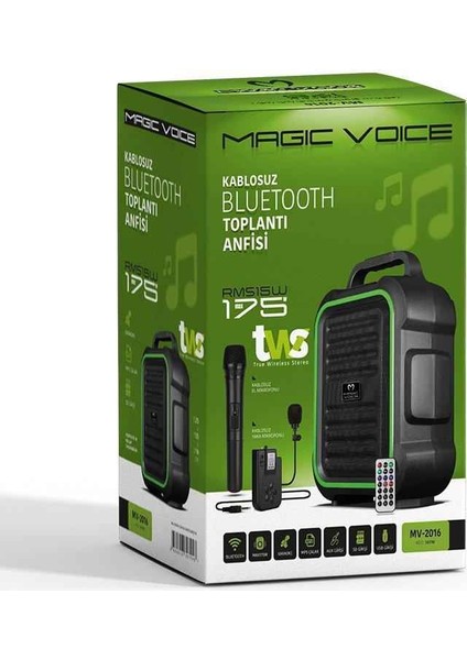 MV-2016 Max 175W USB-SD-BT Siyah 1E-1Y Mikrofonlu Aktif Hoparlör