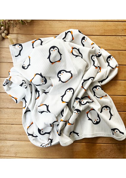 Naturel Penguen Desenli Pamuklu 80×90 cm Çift Kat Penye Bebek Battaniye fırsatları