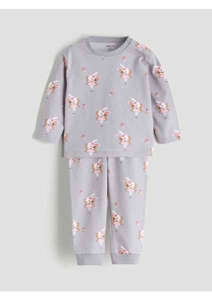 Tavşan Baskılı Kız Bebek Sweatshirt ve Eşofman Altı (W5)