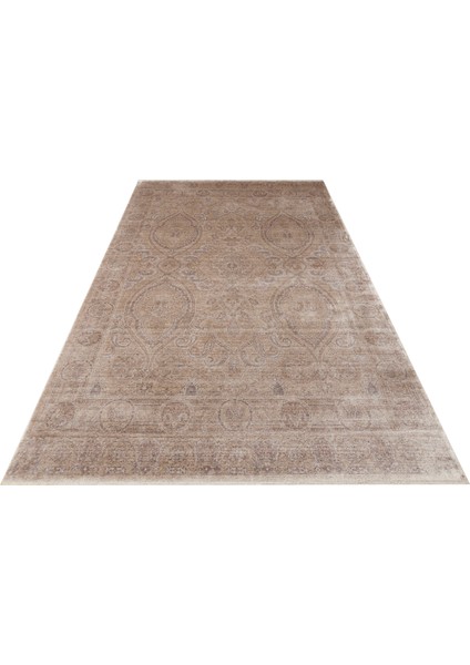 Pera 03 Beıge Uşaklı Kadınların Yoğun El Emeği ile Dokunan Soyut Desenli, Salon Halısı