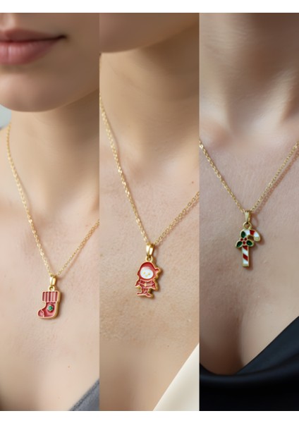 Yeni Yıl Üçlü Kombin Altın Kaplama Kolye Seti