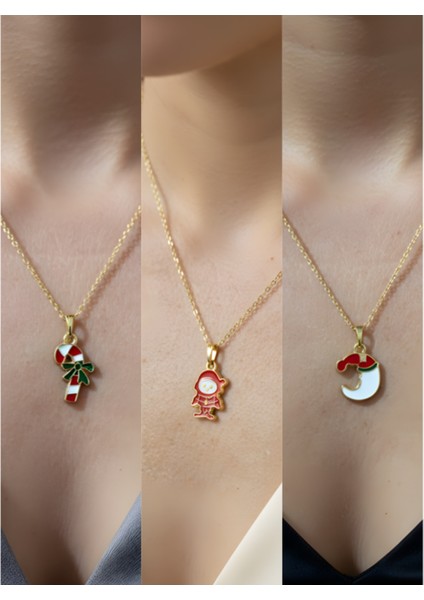 Yeni Yıl Üçlü Kombin Altın Kaplama Kolye Seti