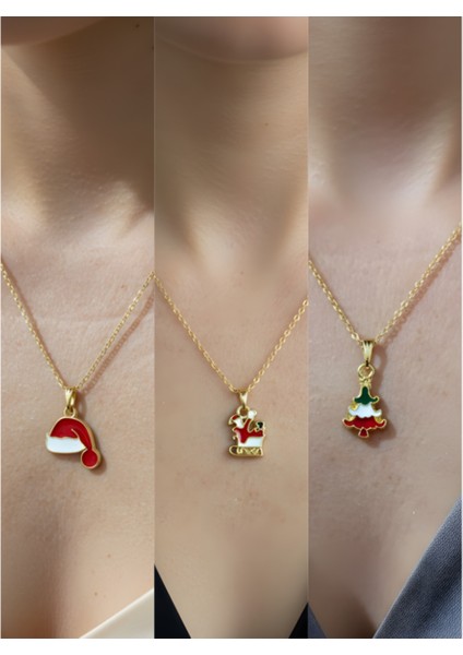 Yeni Yıl Üçlü Kombin Altın Kaplama Kolye Seti