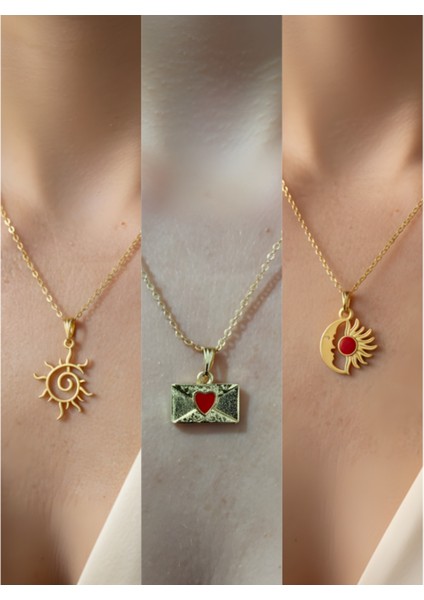 Üçlü Kombin Altın Kaplama Sembol Kolye Seti