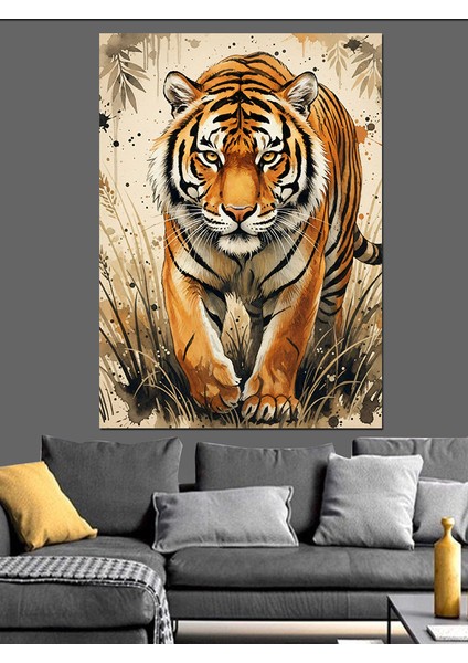 Kaplan Baş Portresi Vahşi Dekoratif Kanvas - Mdf Ahşap Tablo