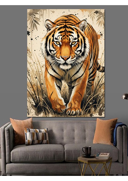 Kaplan Baş Portresi Vahşi Dekoratif Kanvas - Mdf Ahşap Tablo fiyatları