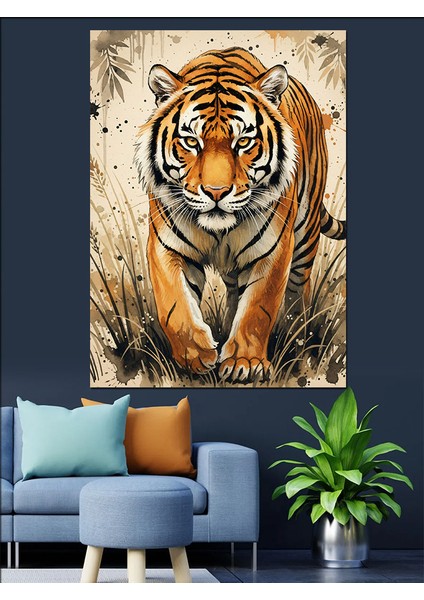 Kaplan Baş Portresi Vahşi Dekoratif Kanvas - Mdf Ahşap Tablo modelleri