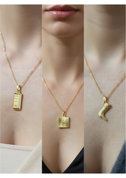 Üçlü Kombin Altın Kaplama Sembol Kolye Seti