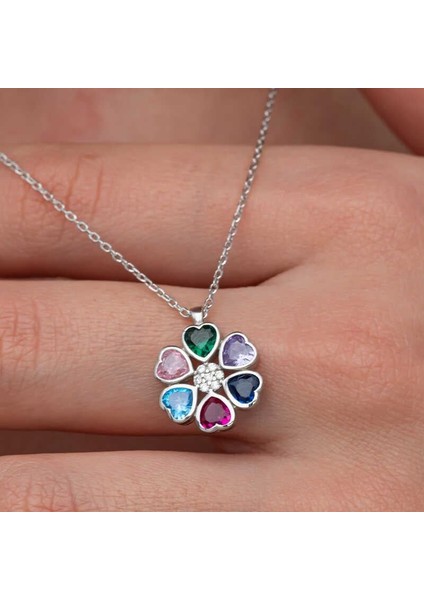 Hk Gümüş Kadın Kolye Renkli Kalpli Çiçek |Gümüş Takı Hediyelik Ürünler fiyatları