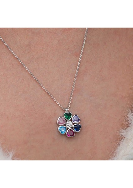 Hk Gümüş Kadın Kolye Renkli Kalpli Çiçek |Gümüş Takı Hediyelik Ürünler modelleri