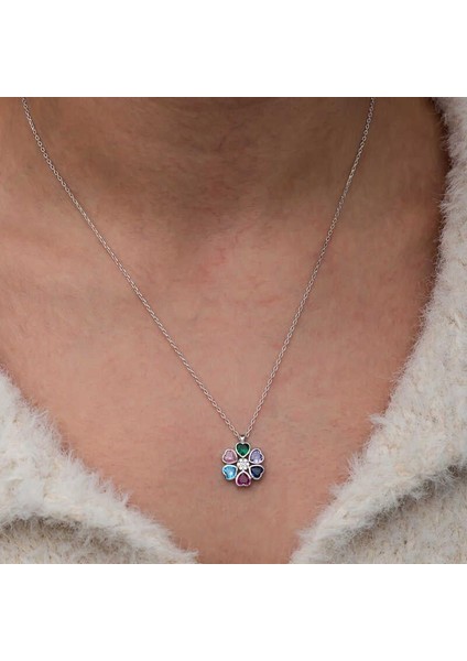 Hk Gümüş Kadın Kolye Renkli Kalpli Çiçek |Gümüş Takı Hediyelik Ürünler fırsatları