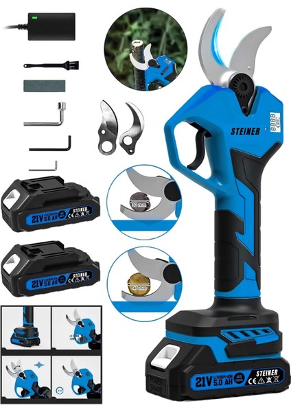 M-40 mm Dijital Kömürsüz Akülü Bağ Dal Ağaç Kesme Makinesi Biçme Budama Makası Şarjlı Makas